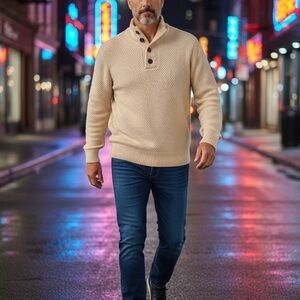 Men's Classic Cream Turtleneck Sweater